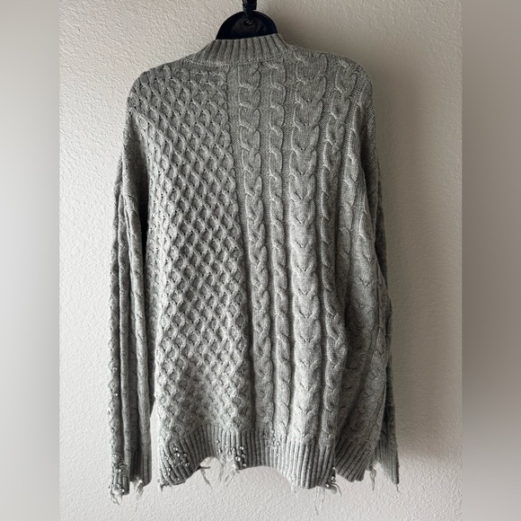 ZARA High Neck Ripped Cable Knit Sweater With Studs Size M - Picture 9 of 16